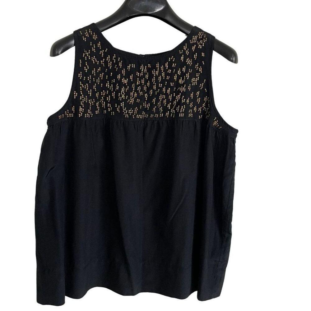 Club Monaco Black Silk Blend Sleeveless Top with Gold Embellishments Size M boho